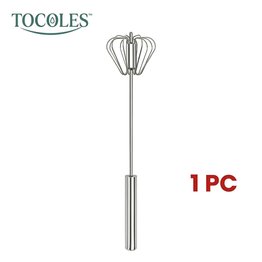 QQ Stainless Steel Semi-Automatic Hand-Push Whisk, Rotary Egg Beater for Coffee and Cooking