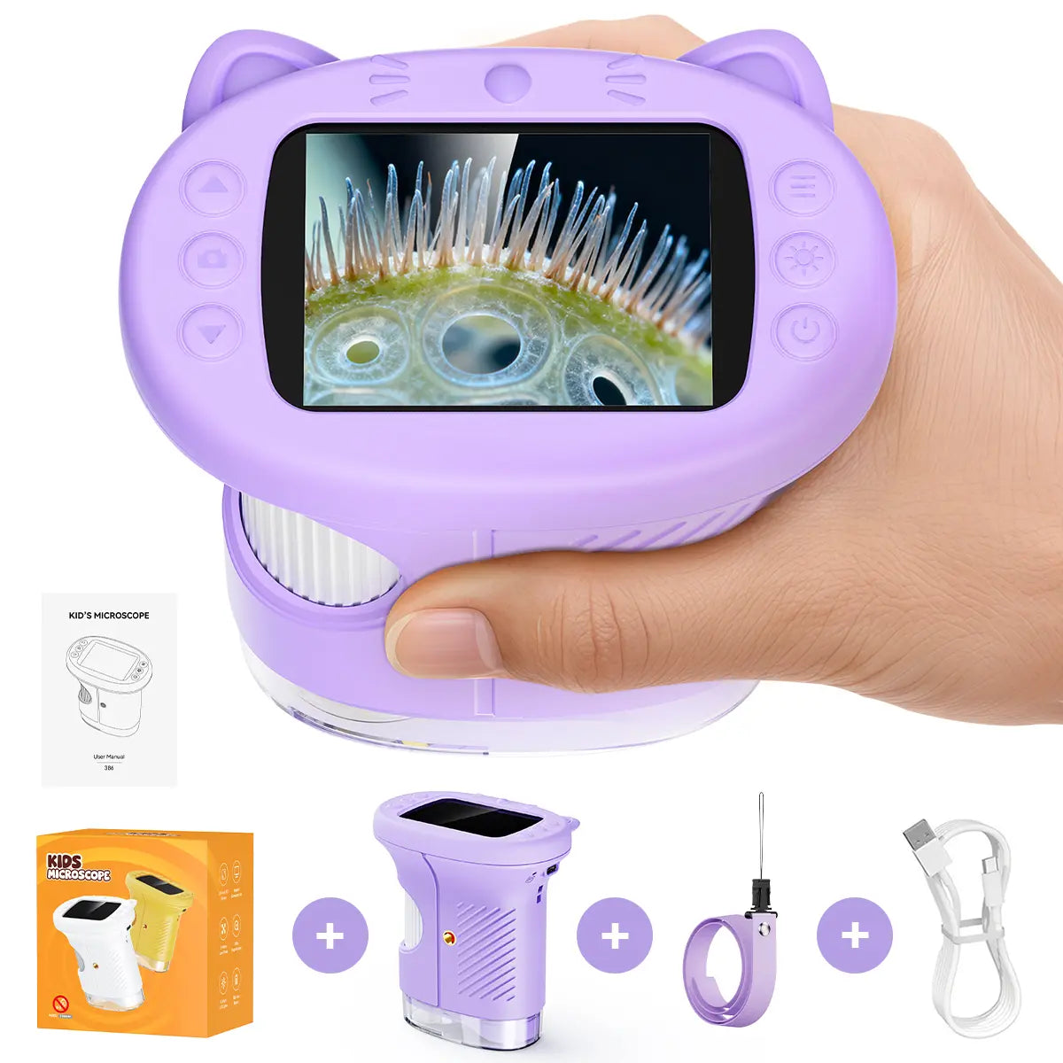 【2026 Upgrade】 1000X Handheld Microscope for Kids with 4K 2.0" Screen, Photo & Video Camera, Rechargeable and Portable, a Fun STEM Gift & Birthday Present for Ages 3+