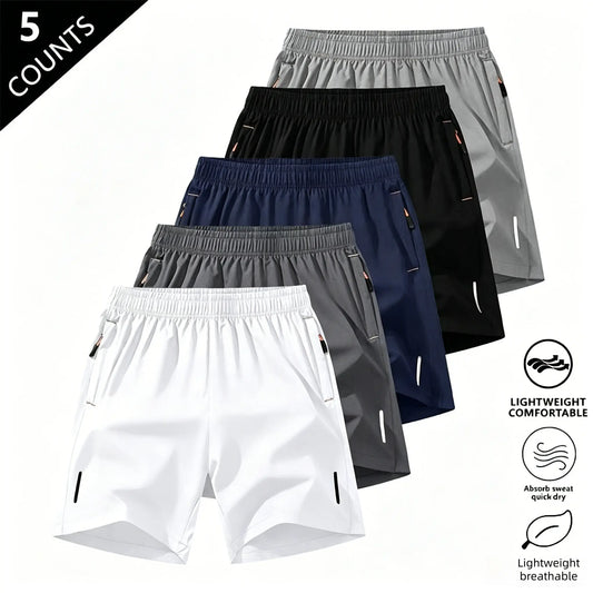 Men's Solid-Color Casual Summer Shorts with Zippered Pockets (97% Polyester/3% Spandex) - Tropical Beige