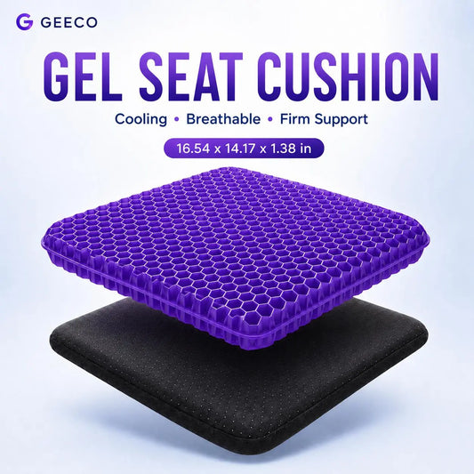 GEECO Purple Gel Seat Cushion – Firm Honeycomb Cooling Pad with Non-Slip Cover