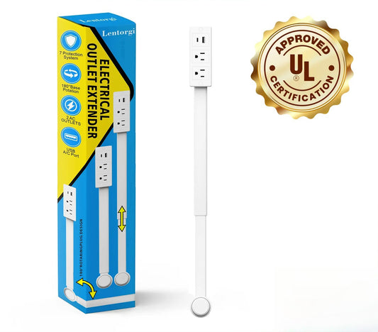【100% FIRE-SAFE】EAZY Outlet Extender – Prevents Fire Hazards, Extendable 18"-28" Featuring USB-C, USB-A & 2 AC Outlets, 180° Rotating Plug Adapter for Hard-to-Reach Sockets Behind Furniture