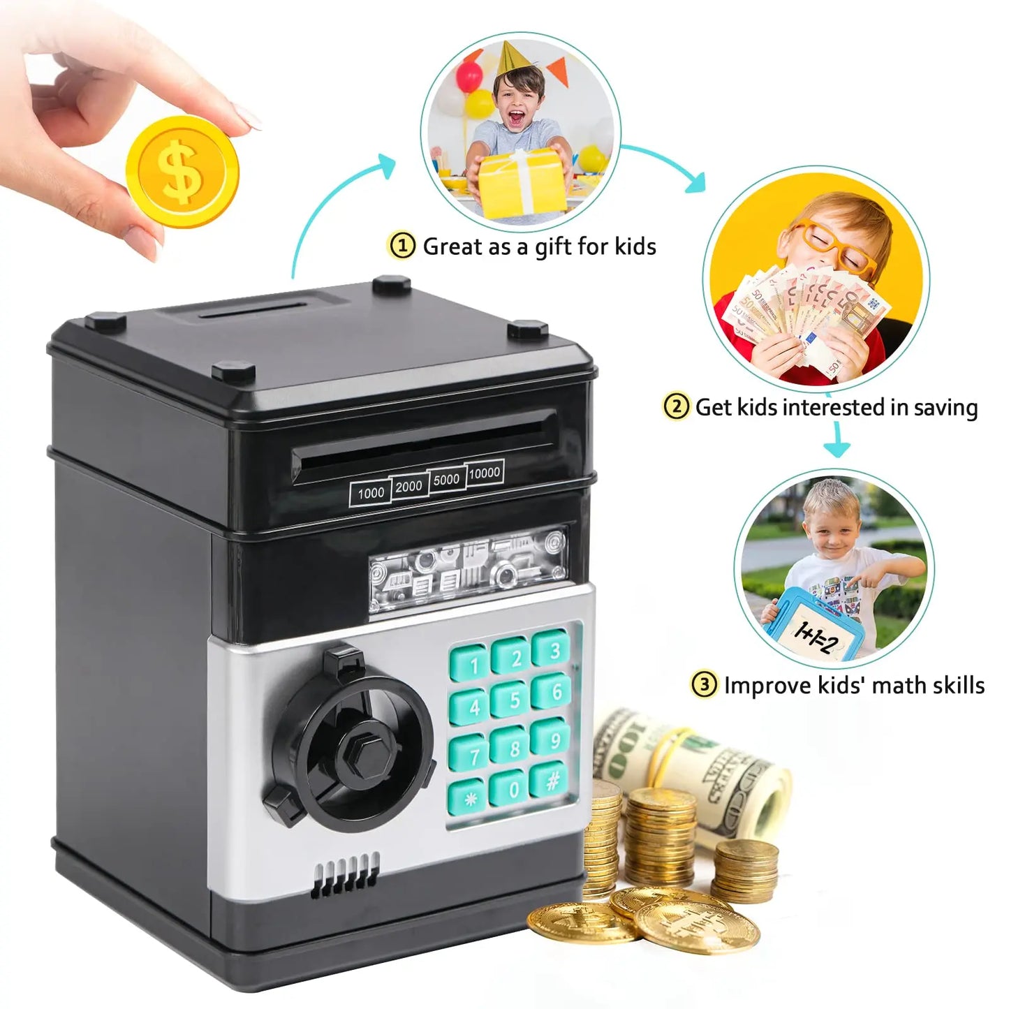 Large Capacity Electronic ATM Piggy Bank with Password & Auto Scroll
