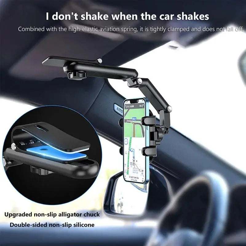 1080° Rotating Car Phone Mount – Adjustable Sun Visor & Dashboard Phone Holder