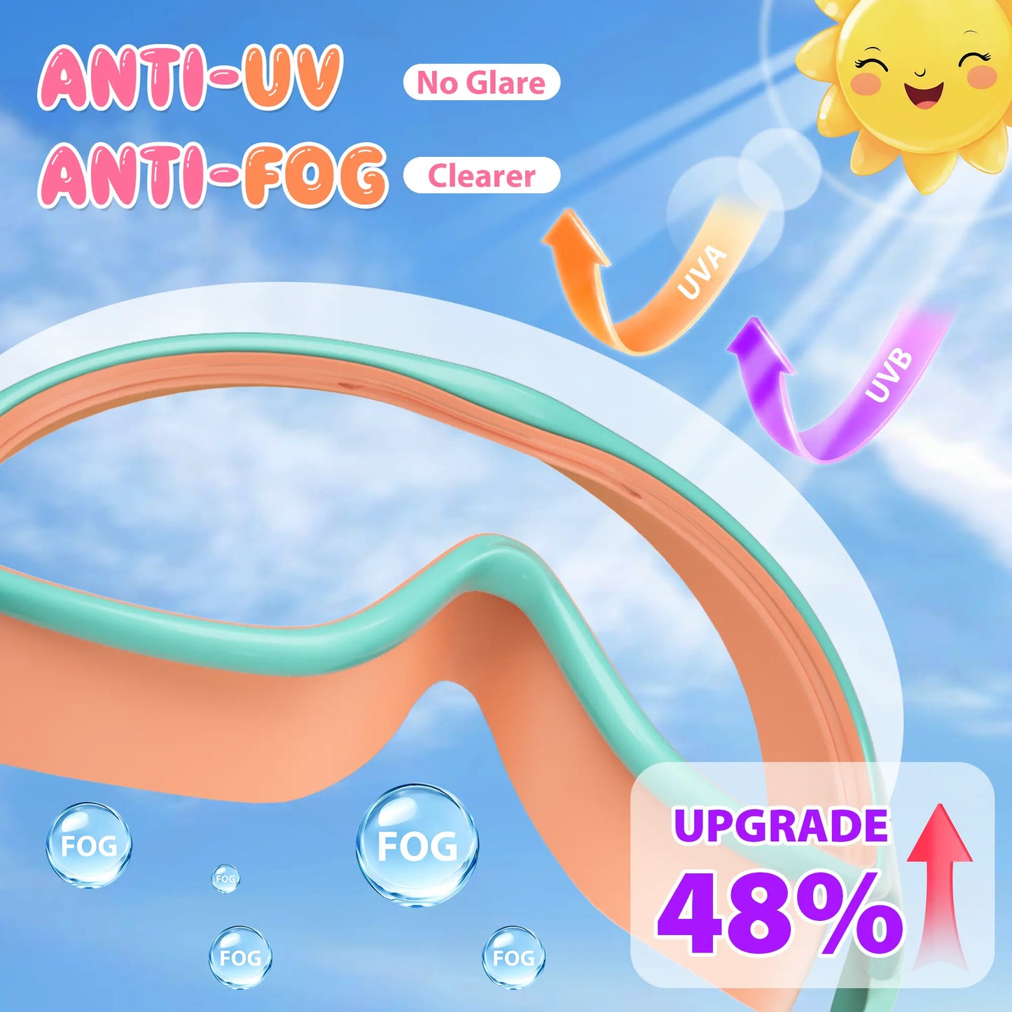 Kids Swim Goggles for Boys Girls, UV Protection Anti-Fog Waterproof Swimming Glasses with Nose Clips & Earplugs