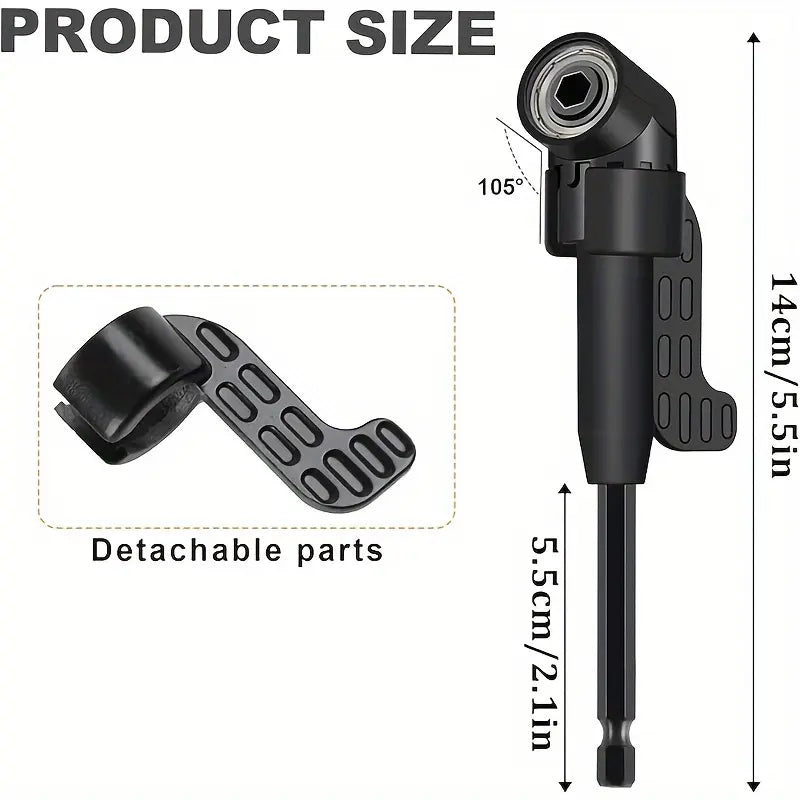 Right-Angle Drill Bit Accessory Set (6pcs), Heavy-Duty Drill Attachment with 360° Rotatable Socket Adapters & 105°/90° Angle Adapters
