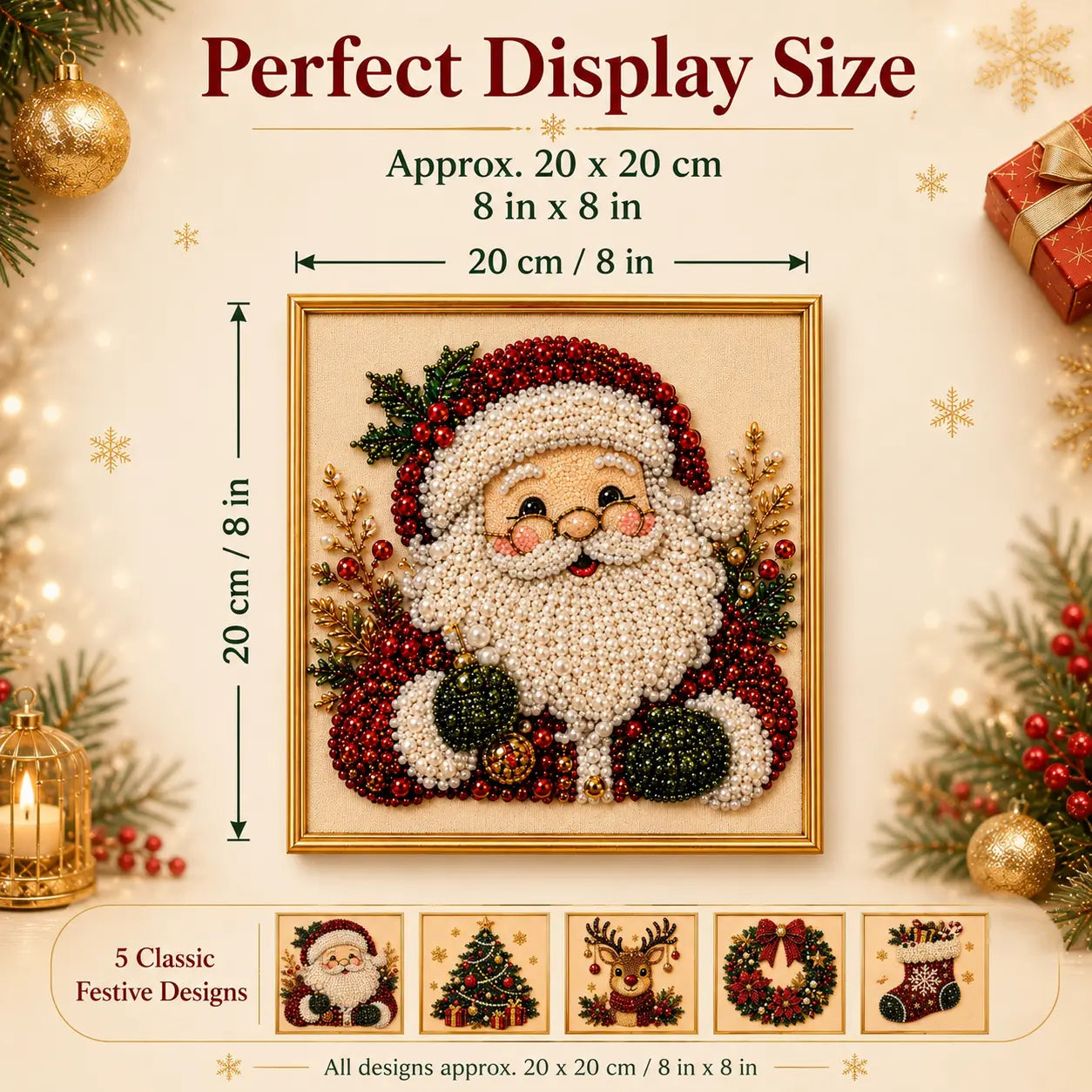 3D Beaded Christmas Pearl Diamond Painting – Xmas Wreath Stocking DIY Wall Decor