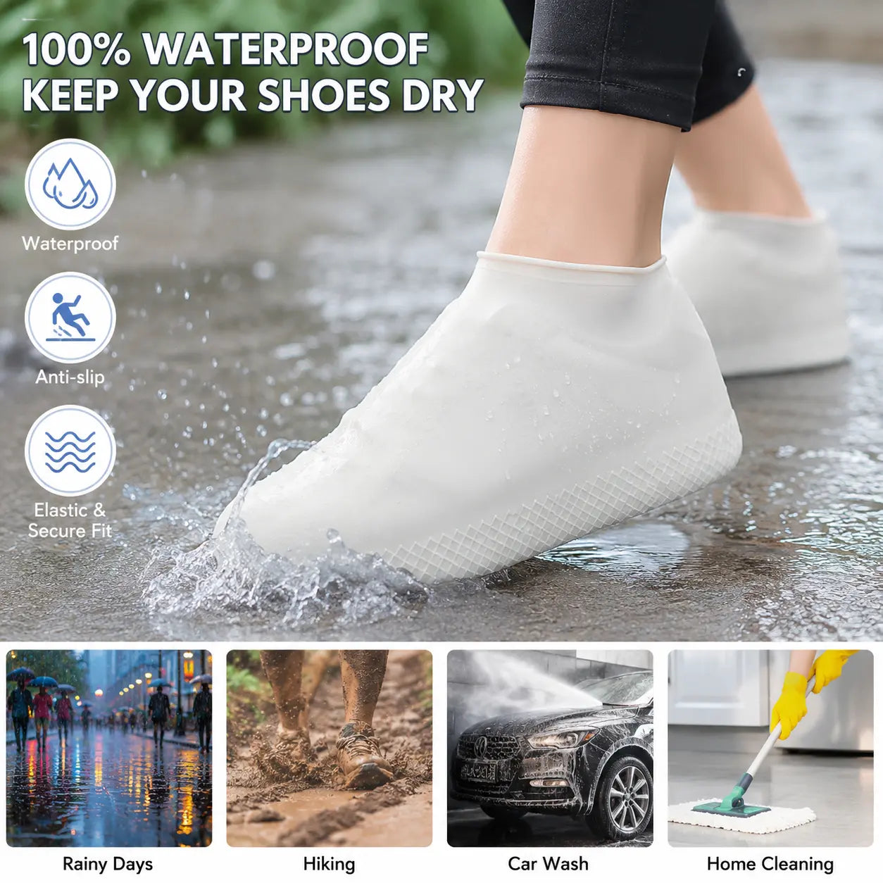 1 Count, Waterproof Anti-slip Thickened Wear-resistant Stretchy Shoe Covers for Outdoor Rainy Day Walking and Daily Travel