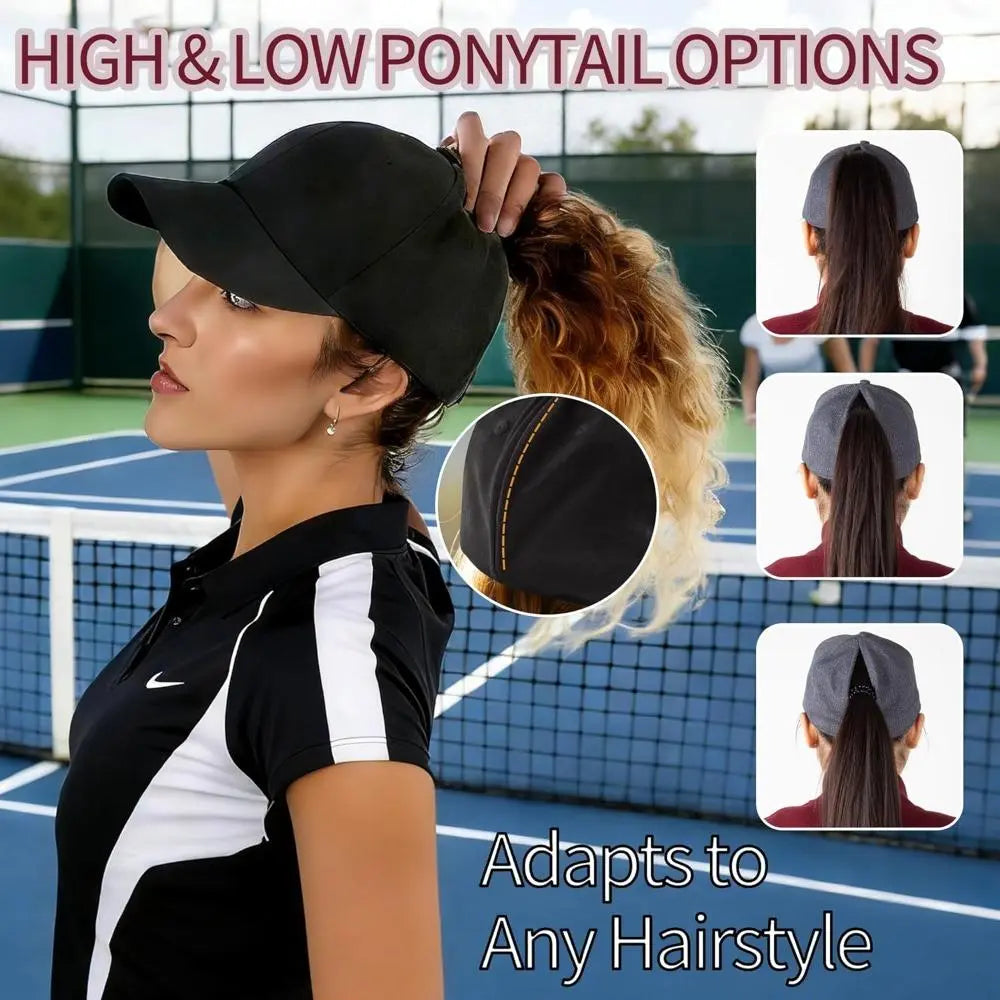 Magnetic Ponytail Baseball Cap – Adjustable Cotton Hat for Women