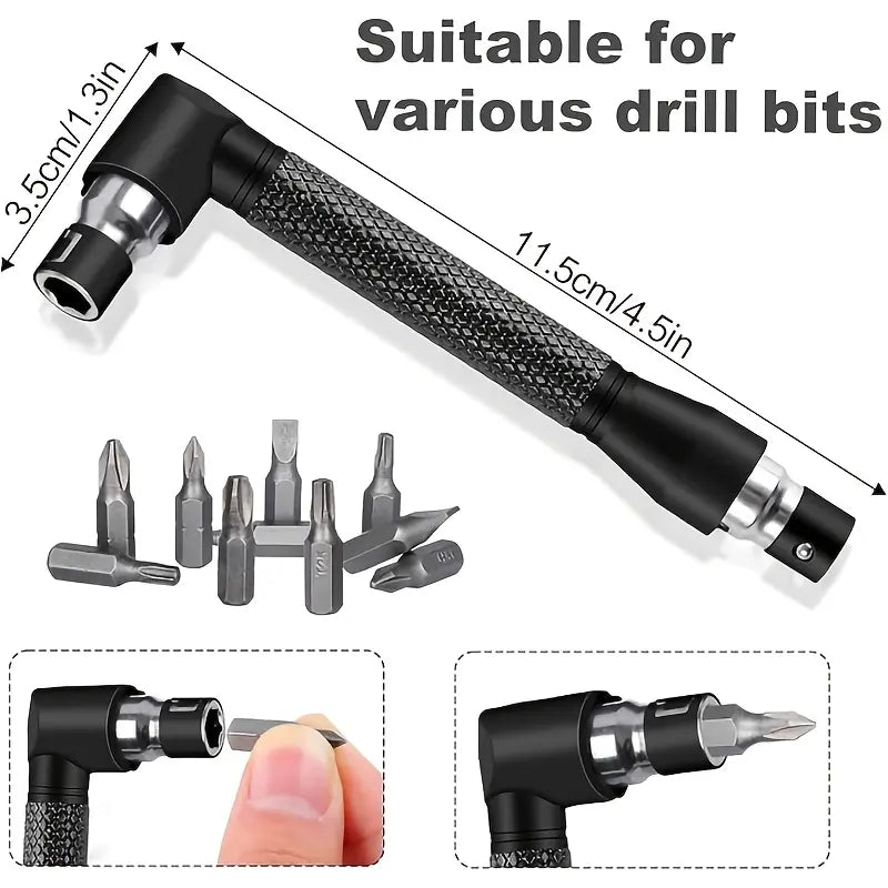 Right-Angle Drill Bit Accessory Set (6pcs), Heavy-Duty Drill Attachment with 360° Rotatable Socket Adapters & 105°/90° Angle Adapters